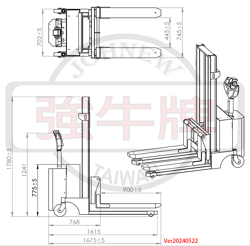 協牛 強牛牌 JSR自走牽引式全電動堆高機規格尺寸圖